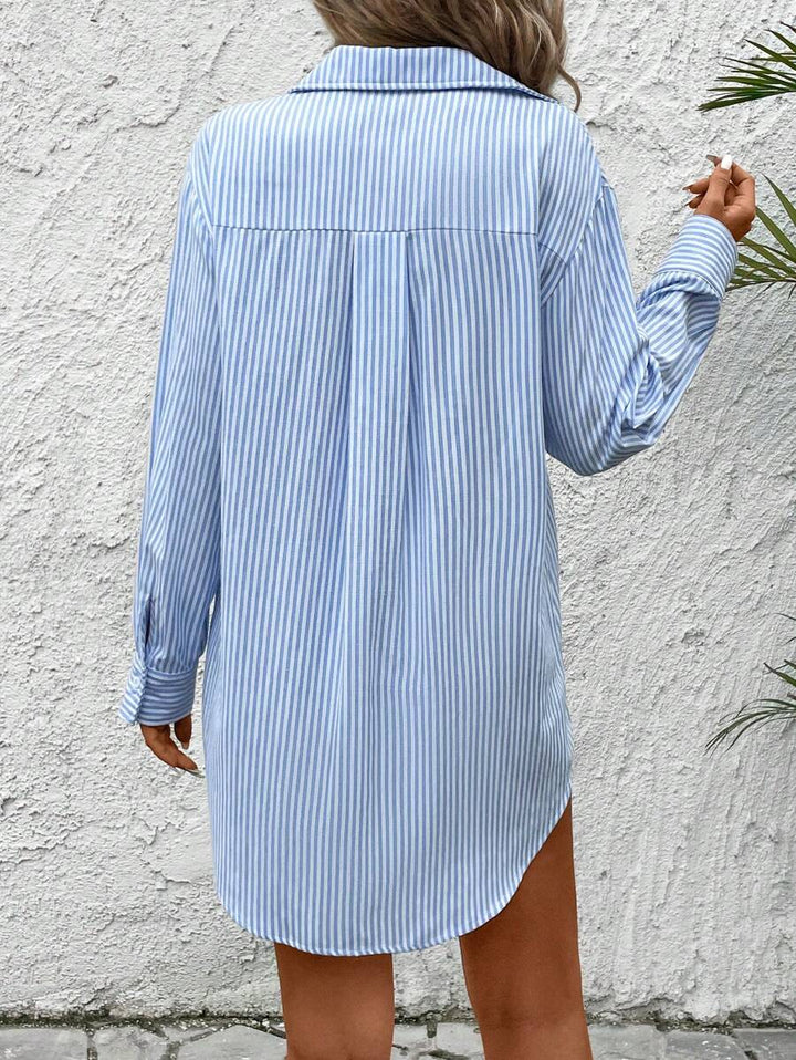 Claire™ | Blue Stripe Shirt Dress