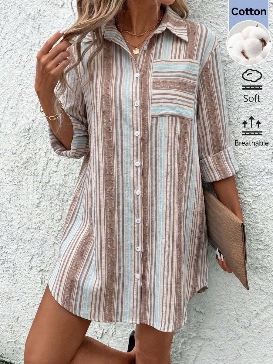 Claire™ | Blue Stripe Shirt Dress