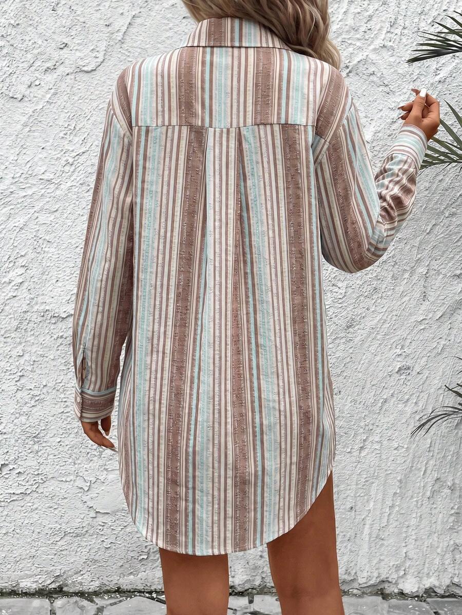Claire™ | Blue Stripe Shirt Dress