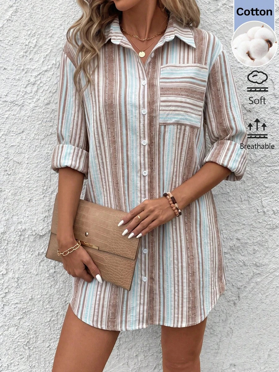 Claire™ | Blue Stripe Shirt Dress