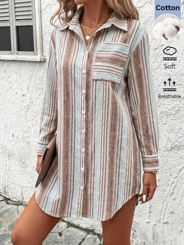 Claire™ | Blue Stripe Shirt Dress