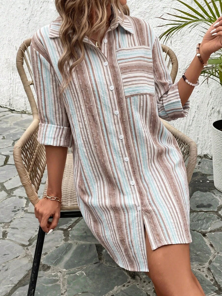 Claire™ | Blue Stripe Shirt Dress