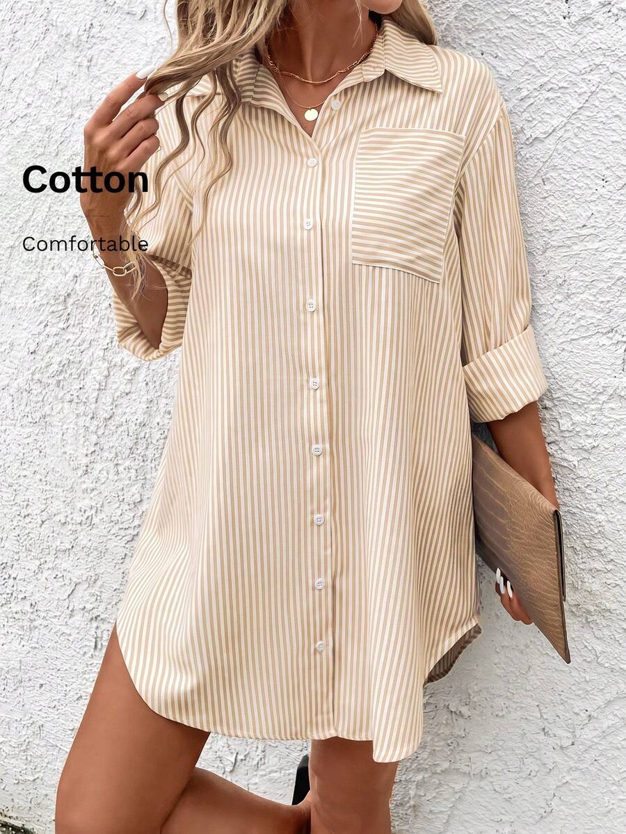 Claire™ | Blue Stripe Shirt Dress