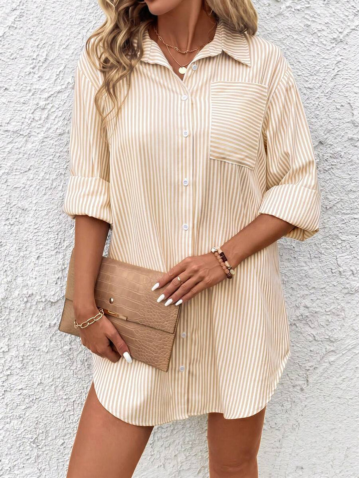Claire™ | Blue Stripe Shirt Dress