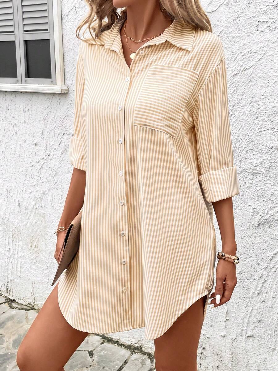 Claire™ | Blue Stripe Shirt Dress