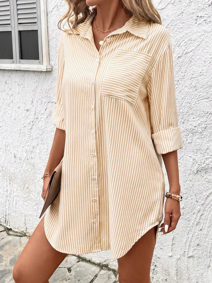 Claire™ | Blue Stripe Shirt Dress