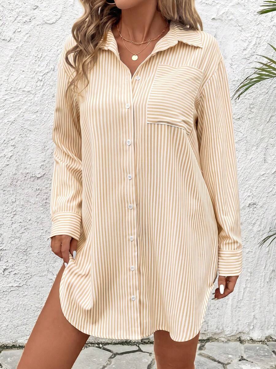 Claire™ | Blue Stripe Shirt Dress