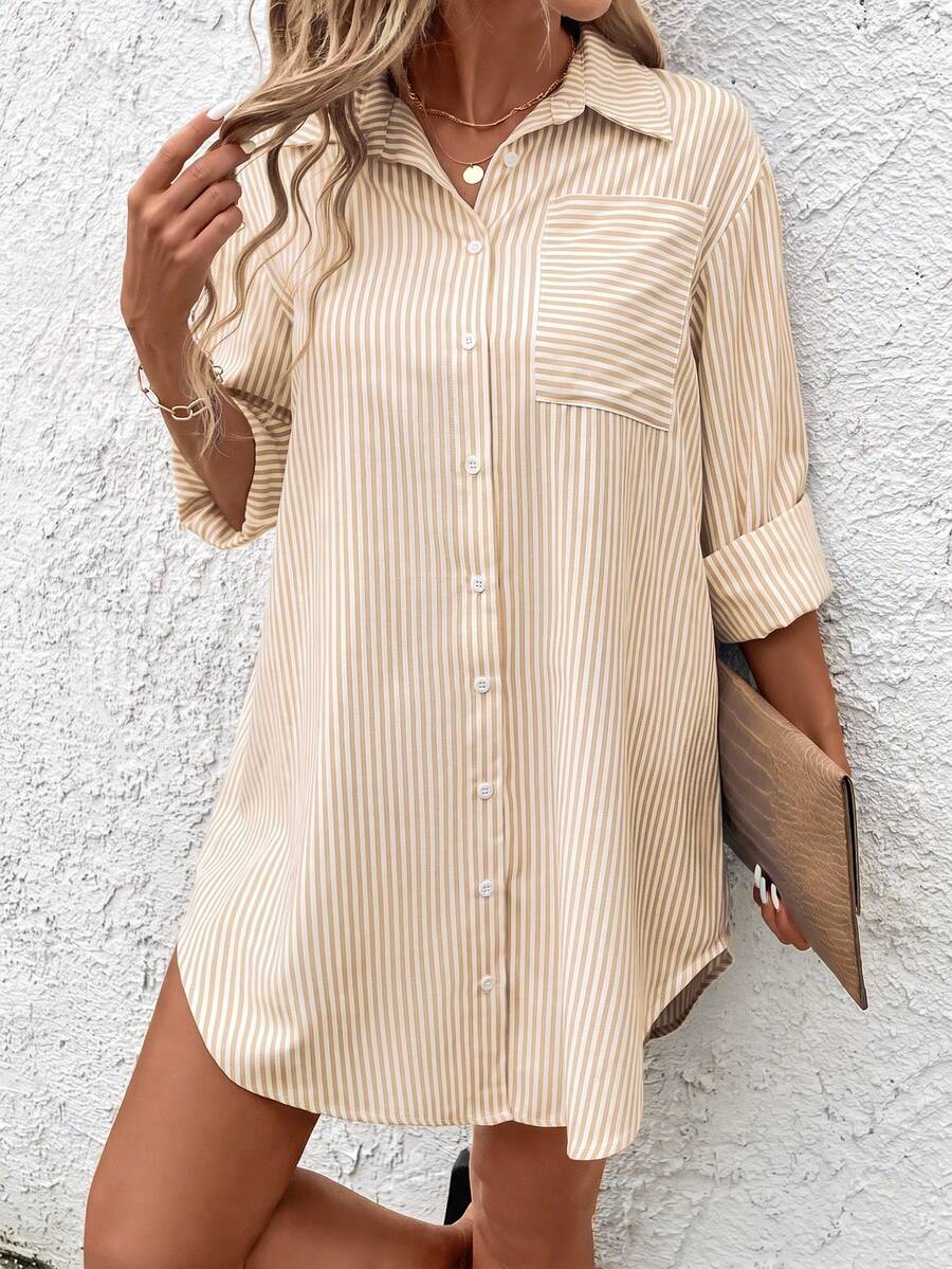 Claire™ | Blue Stripe Shirt Dress
