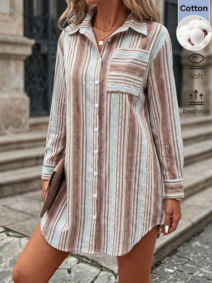 Claire™ | Blue Stripe Shirt Dress