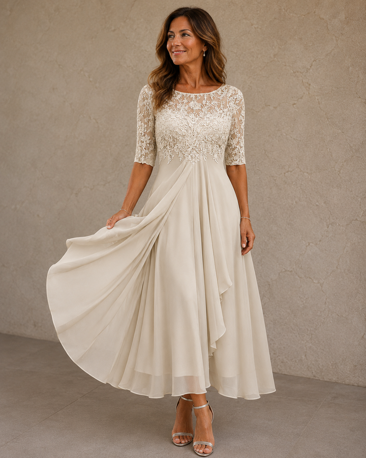 ELEONORA | Lace & Chiffon Midi Dress
