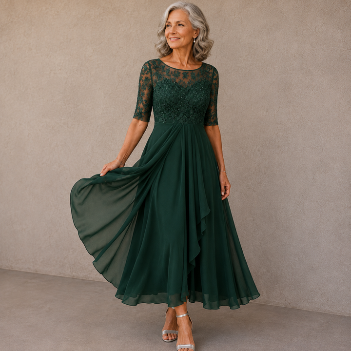 ELEONORA | Lace & Chiffon Midi Dress